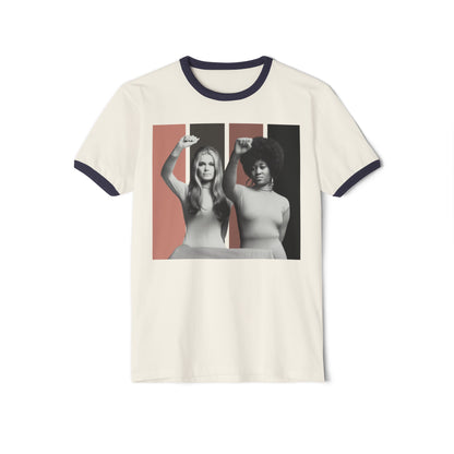 Feminist Icon Retro Ringer Tee Natural Midnight Navy