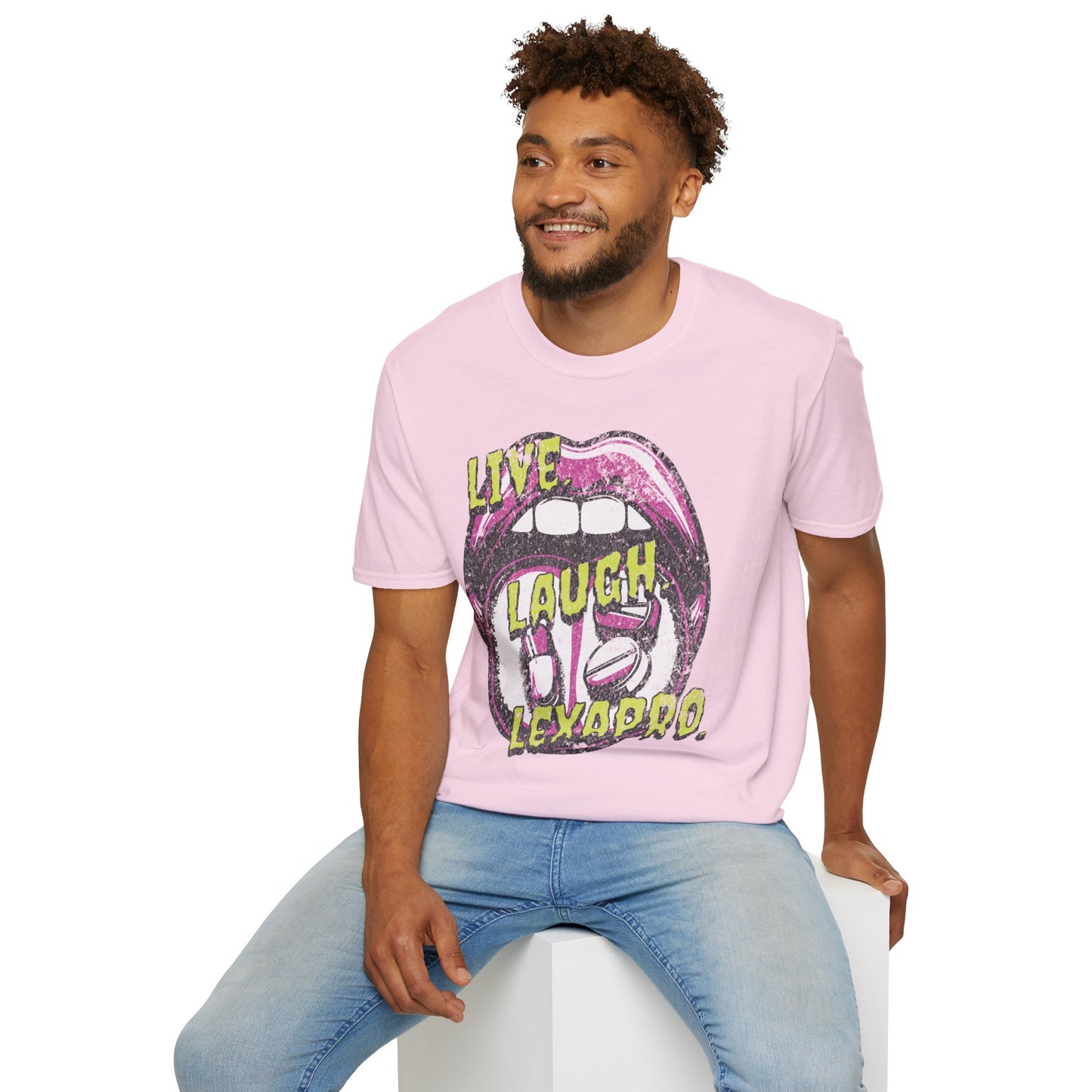 Live Laugh Lexapro | Unisex Softstyle T-Shirt Light Pink