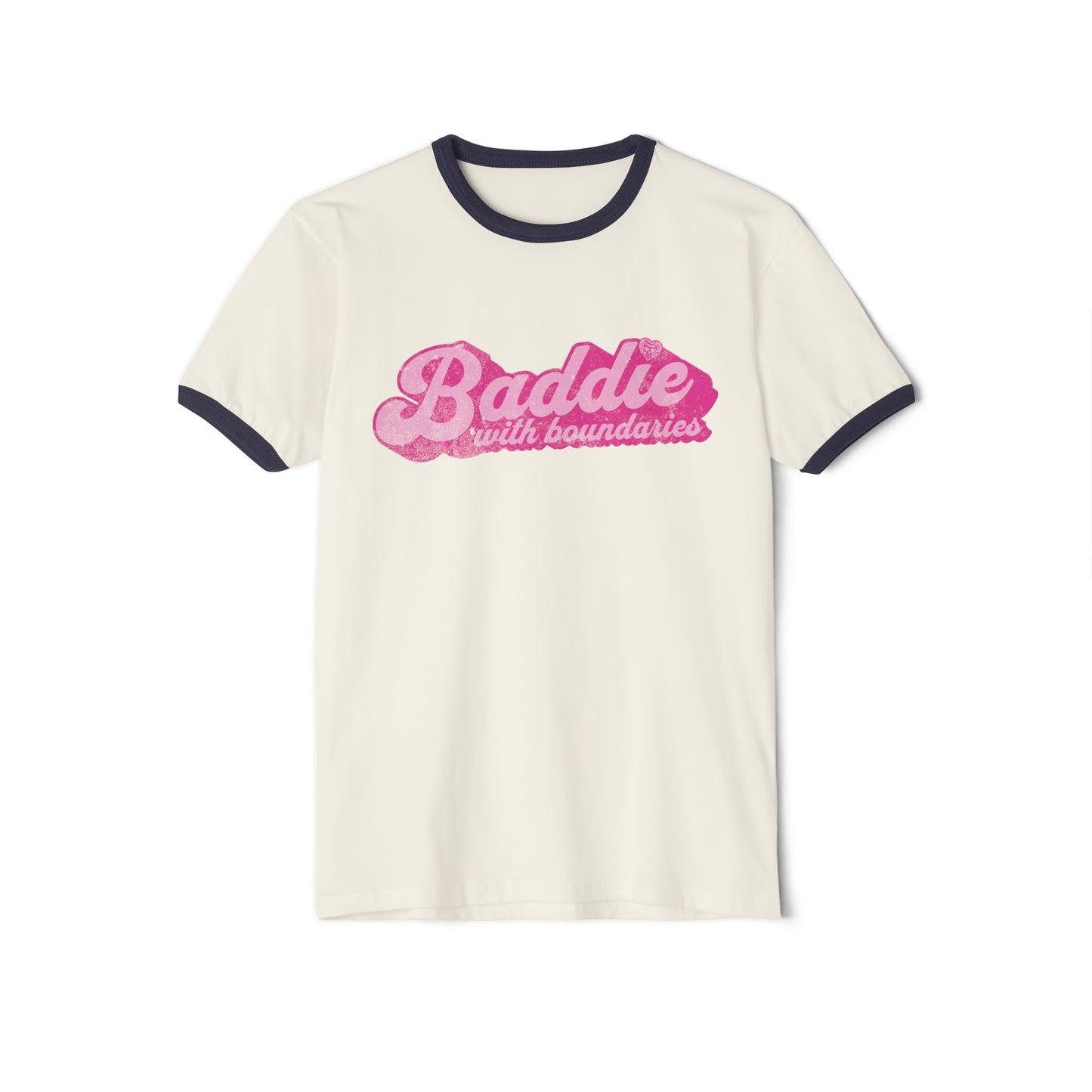 Baddie with Boundaries Ringer T-Shirt Natural Midnight Navy