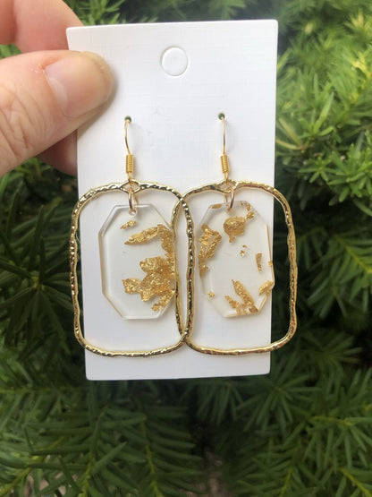 Gold Flake Acrylic Chandelier Earrings gold 1.5