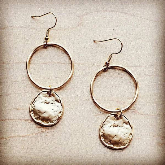 Matte Gold Hoop Earrings with Coin Dangle gold 1