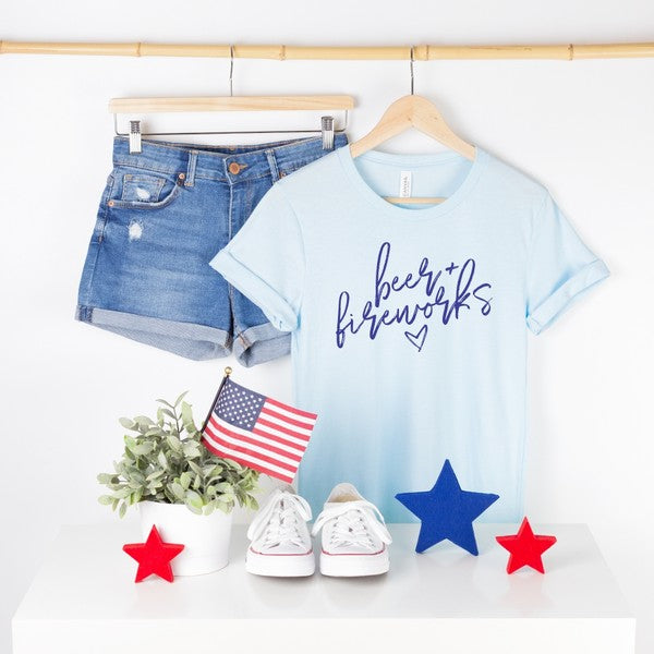 Beer and Fireworks T-Shirt Ice Blue