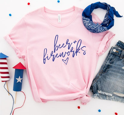 Beer and Fireworks T-Shirt Soft Pink