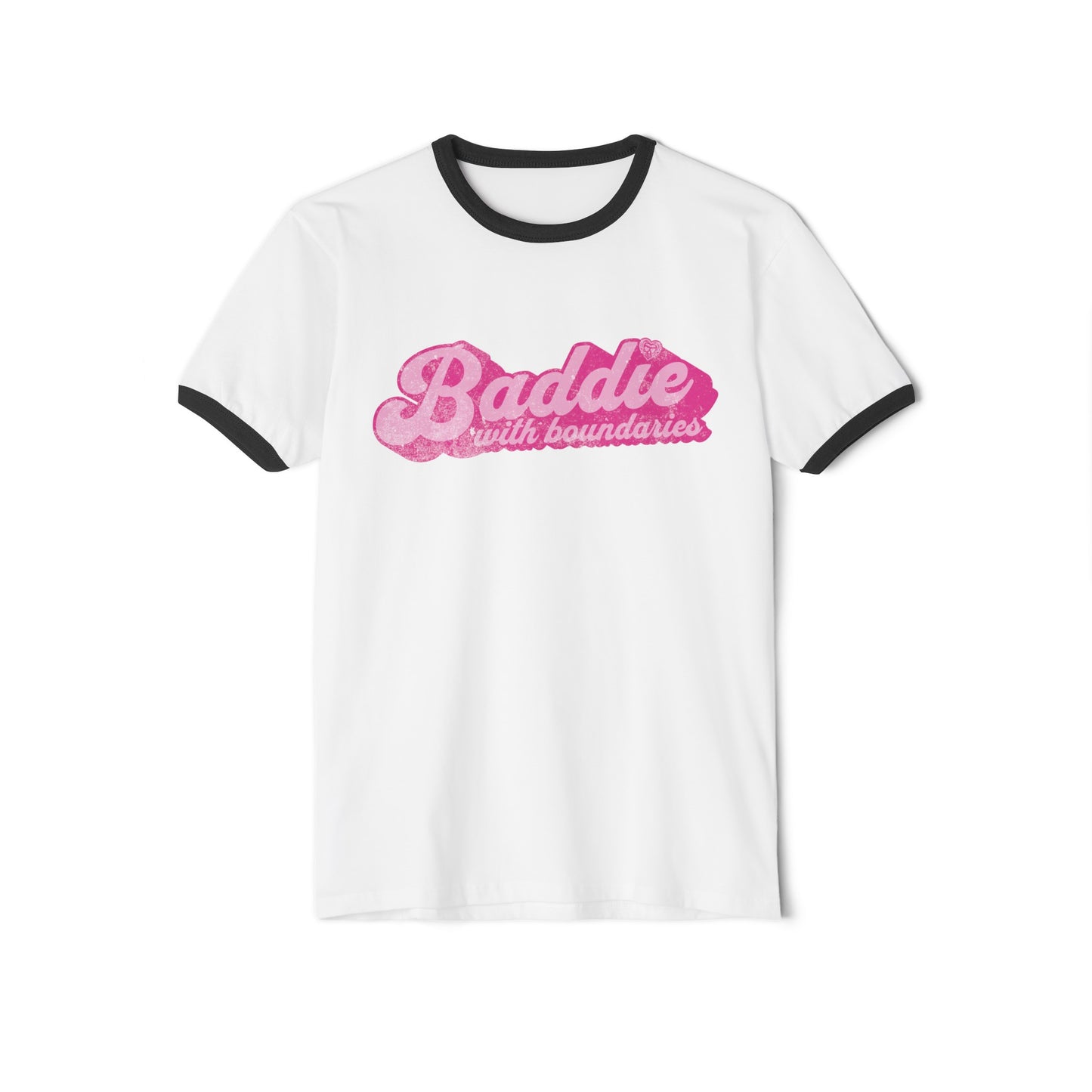 Baddie with Boundaries Ringer T-Shirt White Black