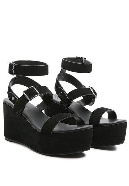 Rag & Co Portia Leather Wedge Sandal Black 10
