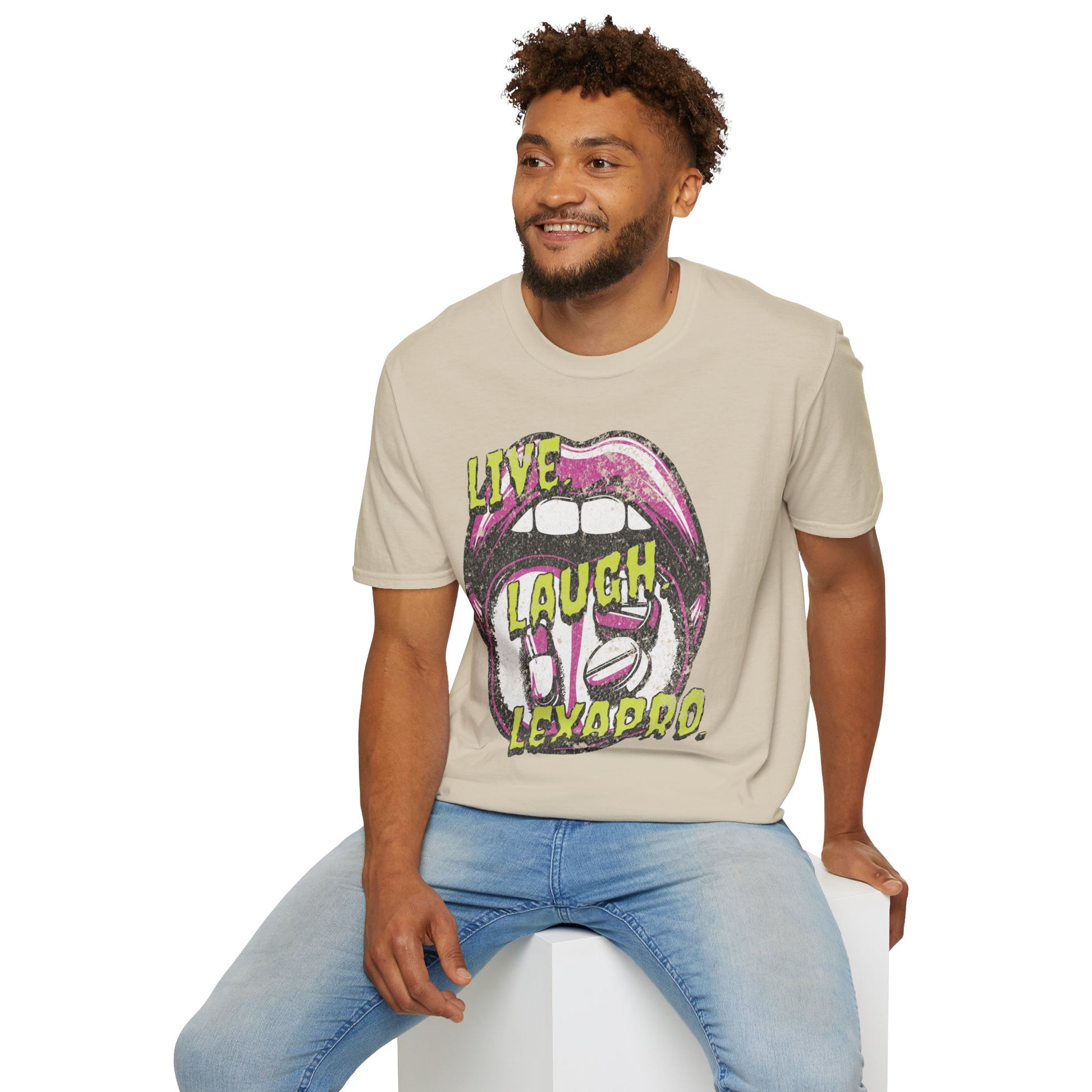 Live Laugh Lexapro | Unisex Softstyle T-Shirt Sand