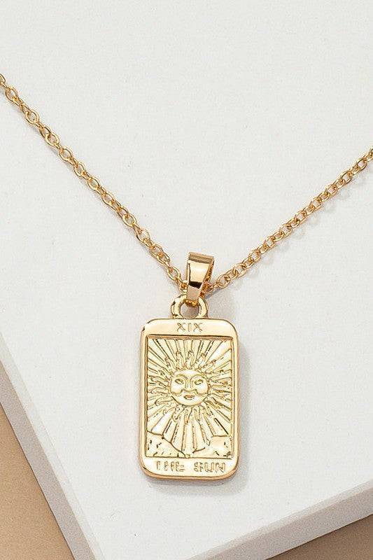 The Sun Tarot Card Pendant Necklace Gold one size