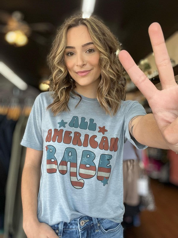 All American Babe T-Shirt Stonewashed Denim