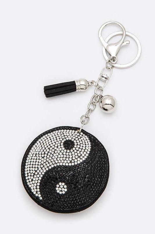 Crystal Yin Yang Keychain Black Clear O S