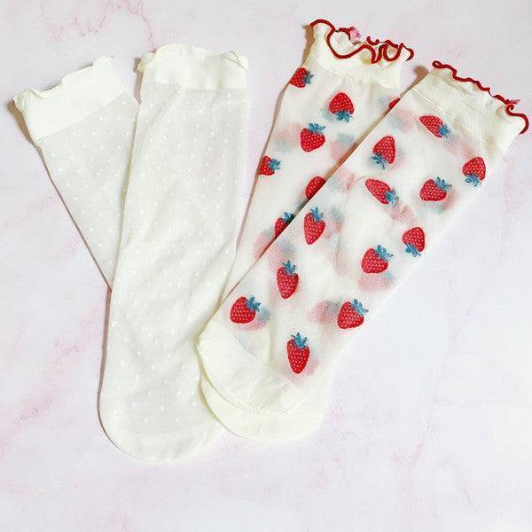 Dots And Strawberries Sheer Socks