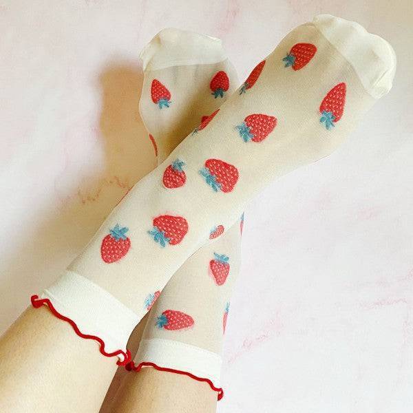 Dots And Strawberries Sheer Socks