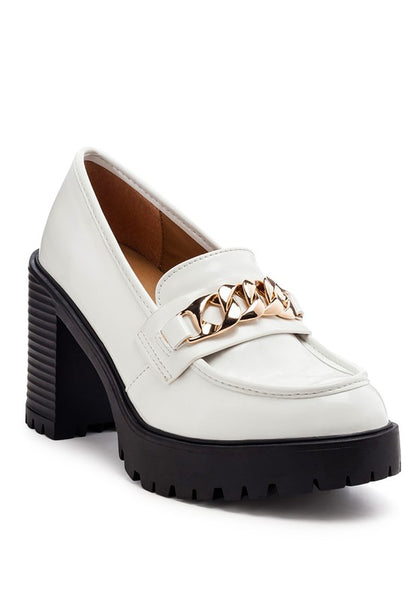Sachs Block Heeled Chunky Loafers White 9