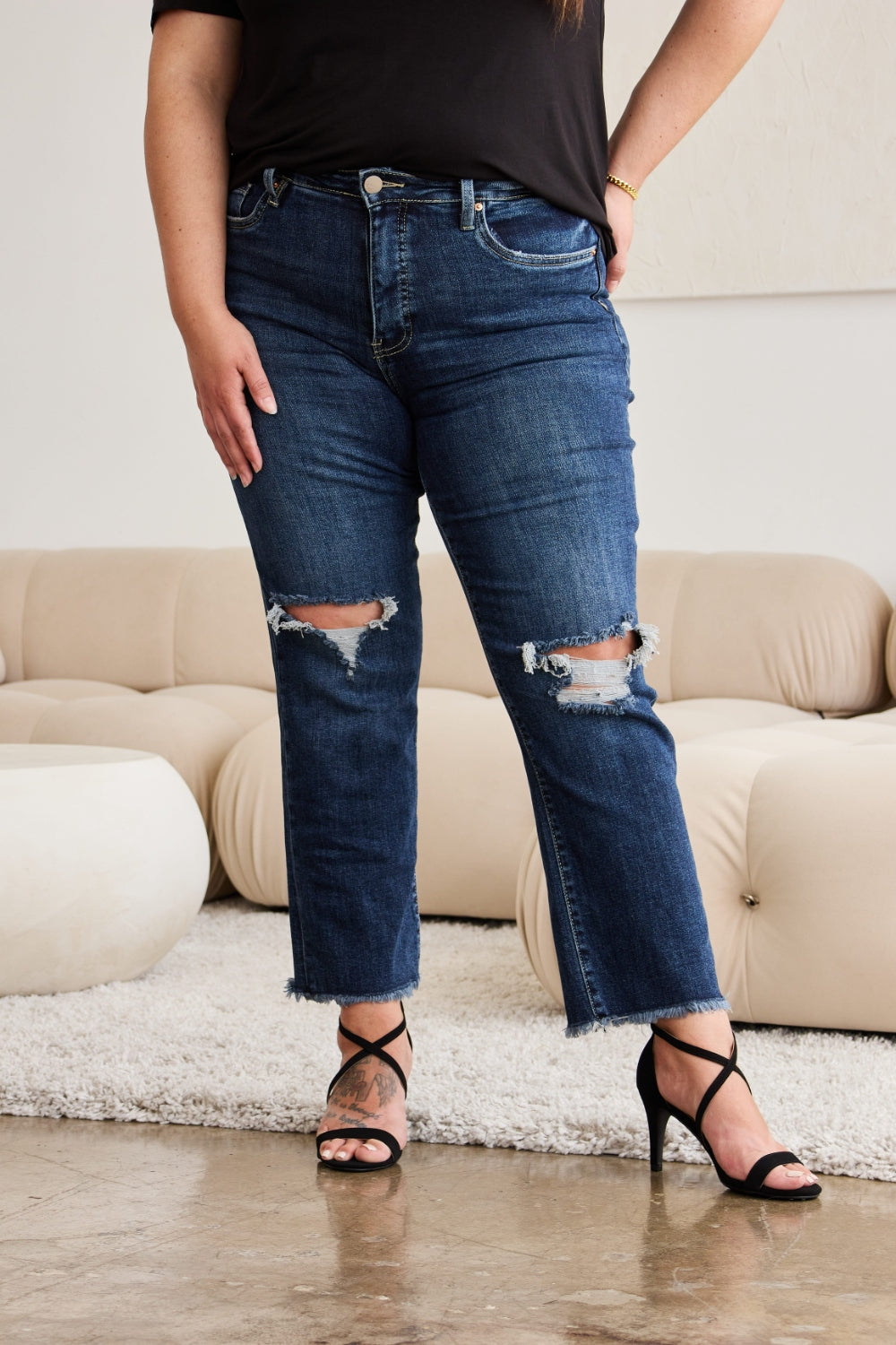 RFM Dylan Tummy Control Distressed High Waist Crop Jeans