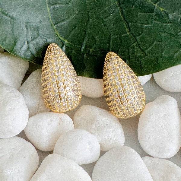 Paved Teardrop Stud Earrings Gold OS