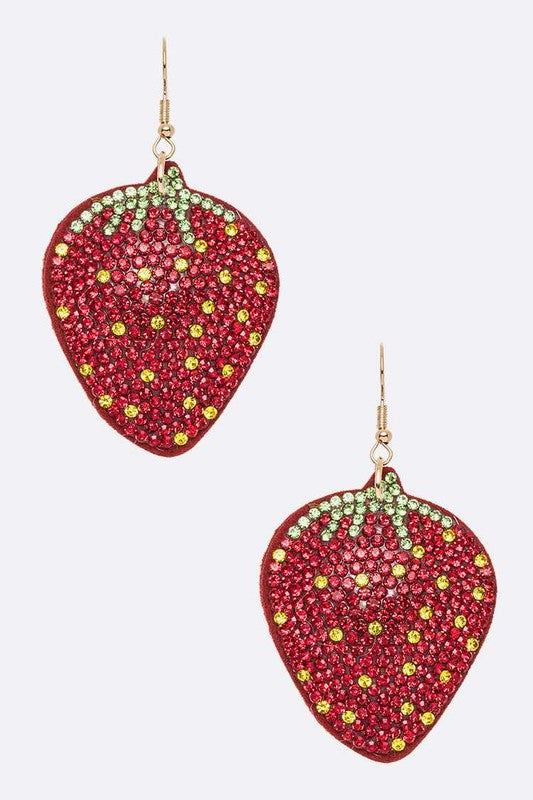 Iconic Strawberry Rhinestone Pillow Earrings Red O S