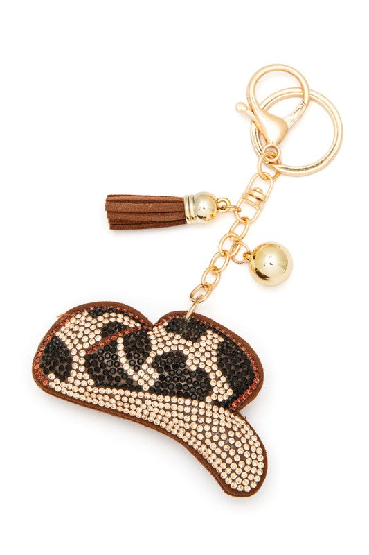 Leopard Crystal Cowboy Hat Keychain Brown Bronze O S