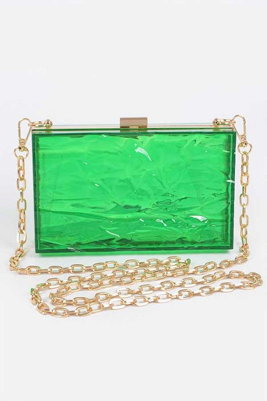 Textured Acrylic Transparent Box Clutch Green O S