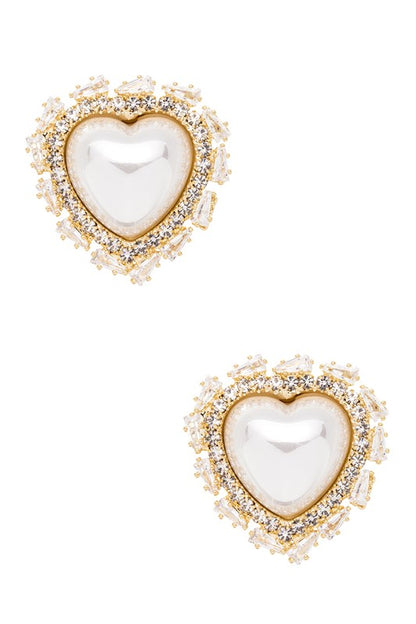 Baguette Rhinestone Heart Shape Post Earrings Gold O S