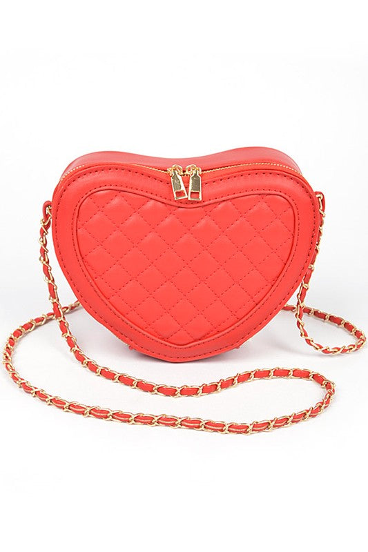 Quilted Heart Shape Swing Crossbody Bag Red O S