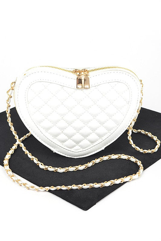 Quilted Heart Shape Swing Crossbody Bag White O S