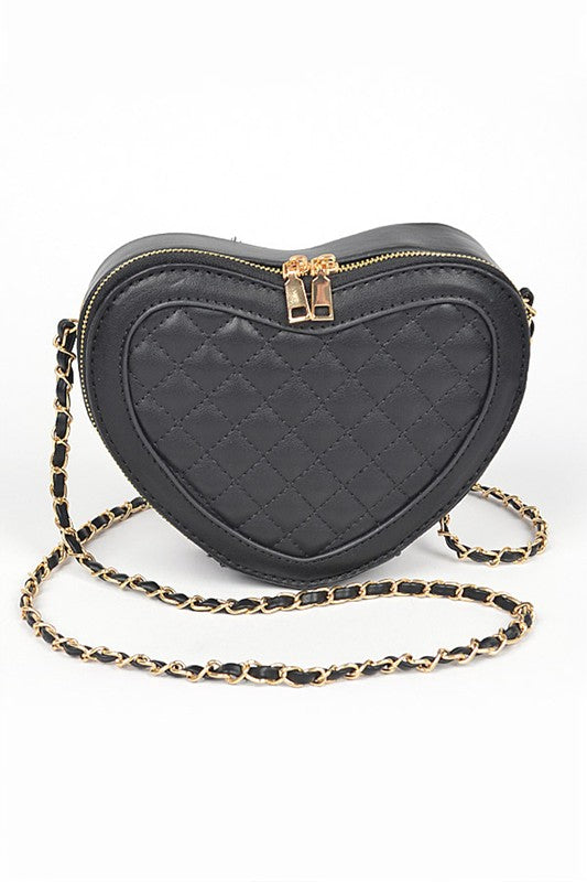 Quilted Heart Shape Swing Crossbody Bag Black O S