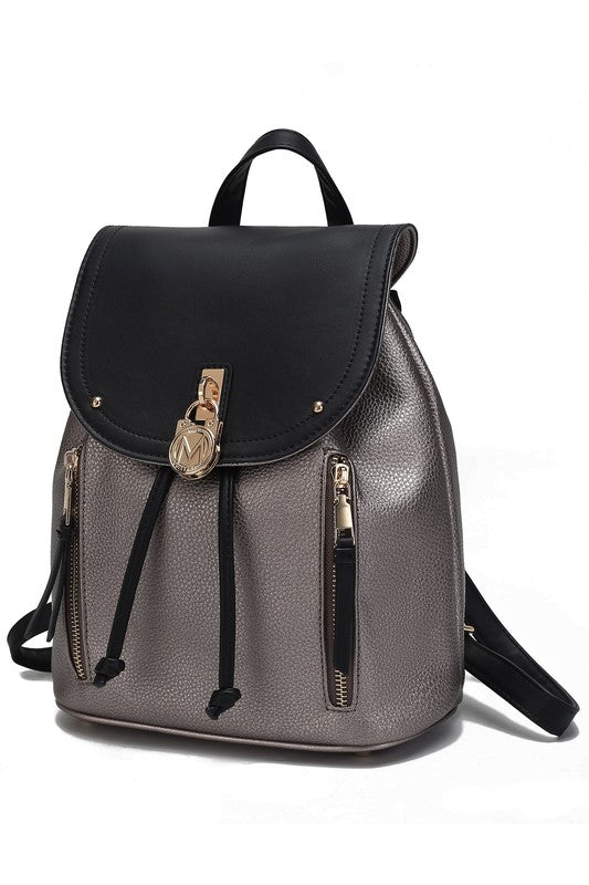 Xandria Vegan Leather Backpack Pewter-Black One Size