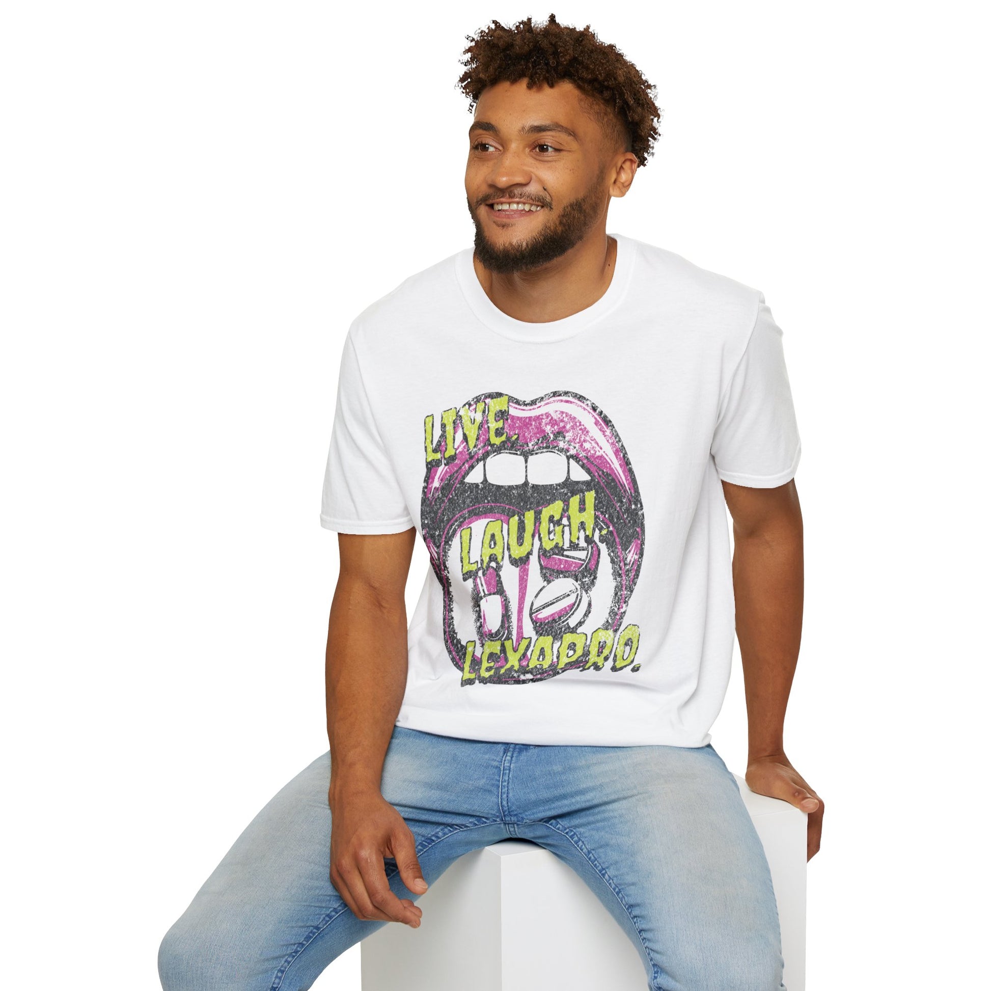 Live Laugh Lexapro | Unisex Softstyle T-Shirt White L