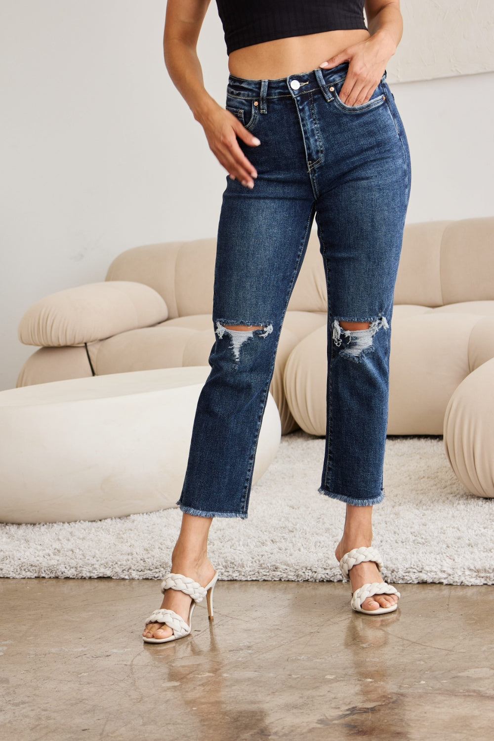 RFM Dylan Tummy Control Distressed High Waist Crop Jeans