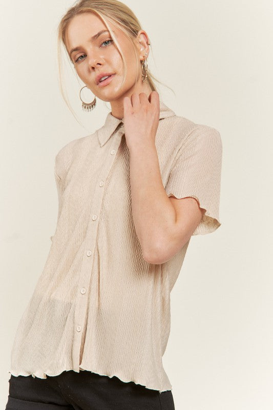 Textured Button Down Shirt TAUPE