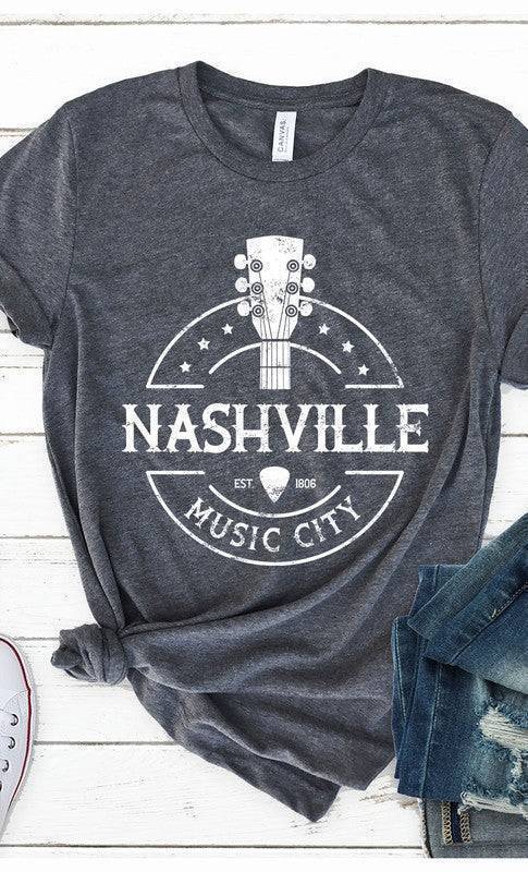 Nashville Music City T-Shirt Heather Charcoal