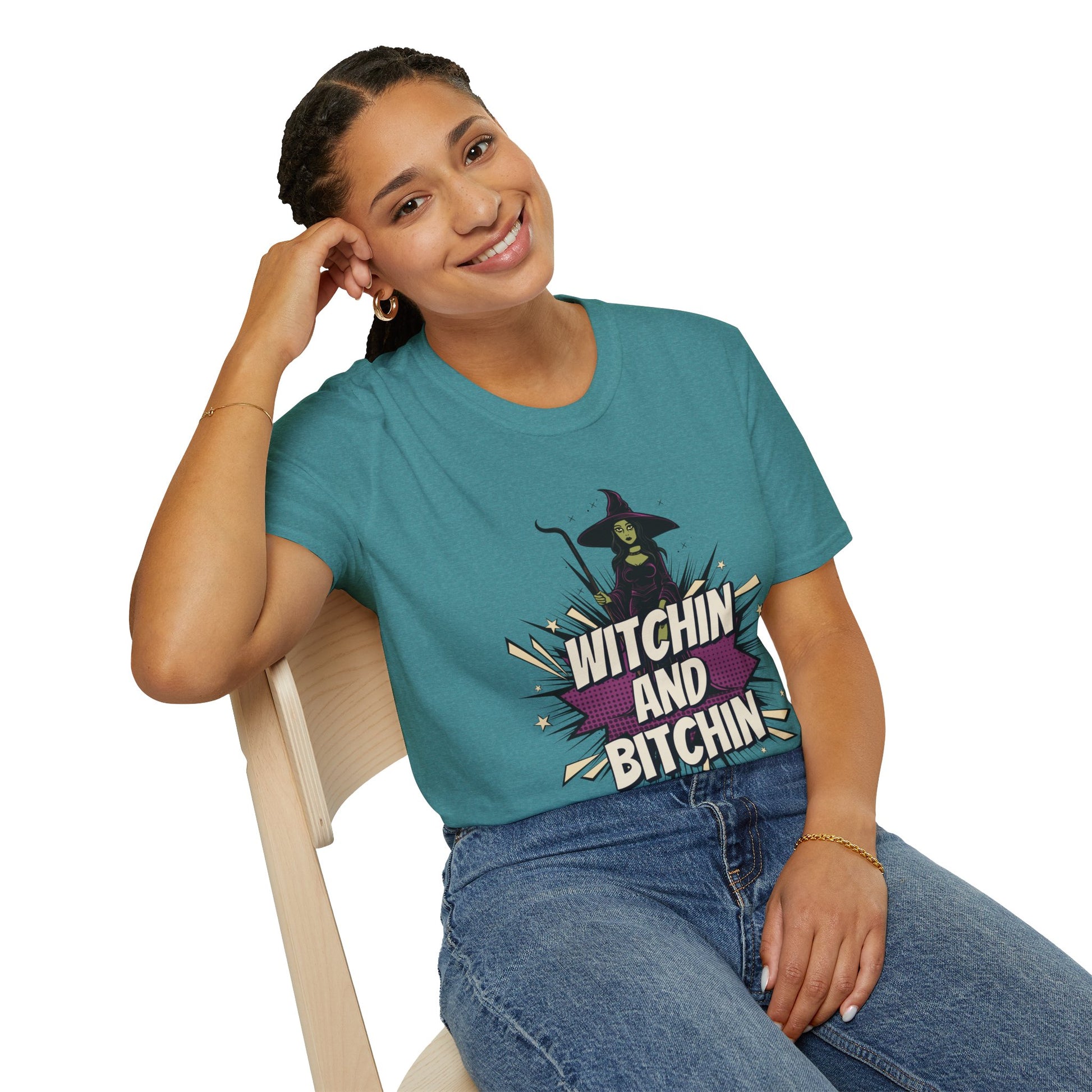 Witchin and Bitchin T-Shirt Heather Galapagos Blue