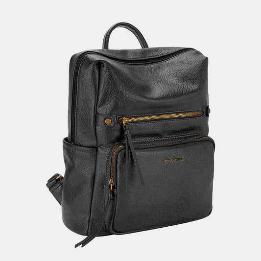 David Jones Vegan Leather Backpack Bag Black One Size