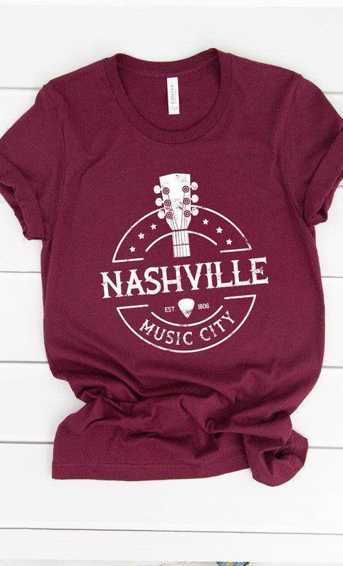 Nashville Music City T-Shirt Heather Maroon