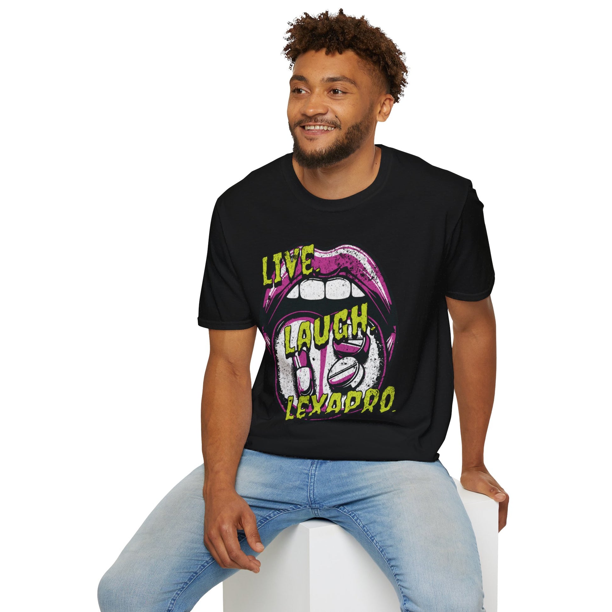 Live Laugh Lexapro | Unisex Softstyle T-Shirt Black