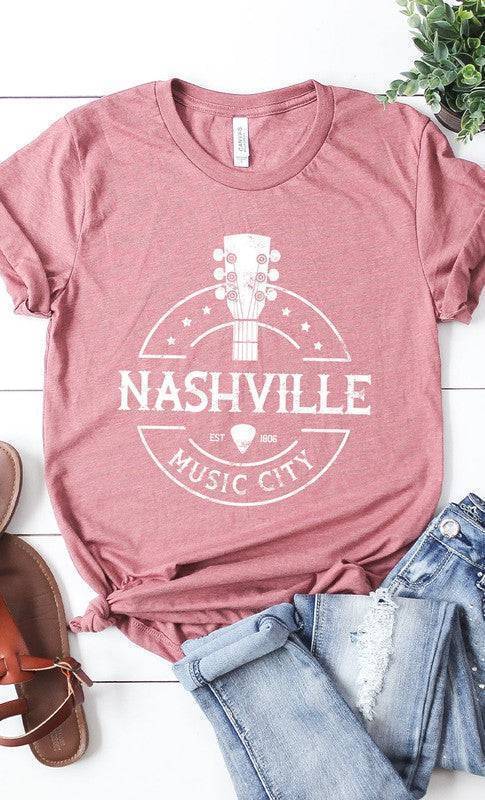 Nashville Music City T-Shirt Heather Mauve