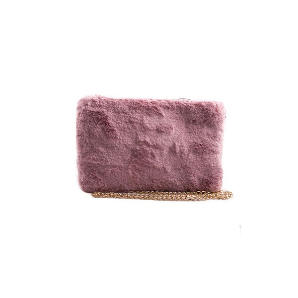 Faux Fur Clutch Shoulder Bag Mauve Os