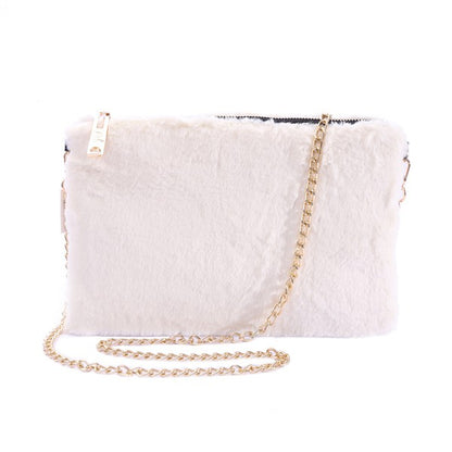 Faux Fur Clutch Shoulder Bag Ivory Os