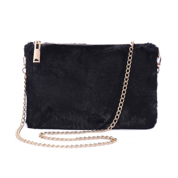 Faux Fur Clutch Shoulder Bag Black Os