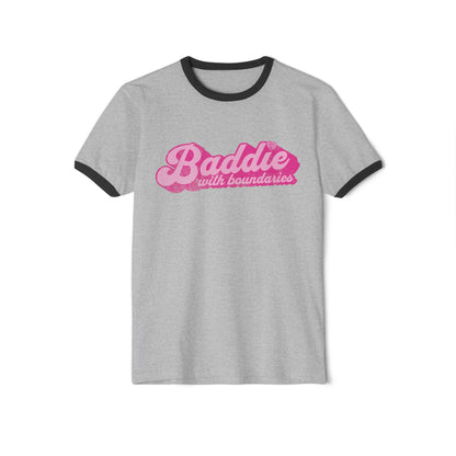 Baddie with Boundaries Ringer T-Shirt Heather Grey Black