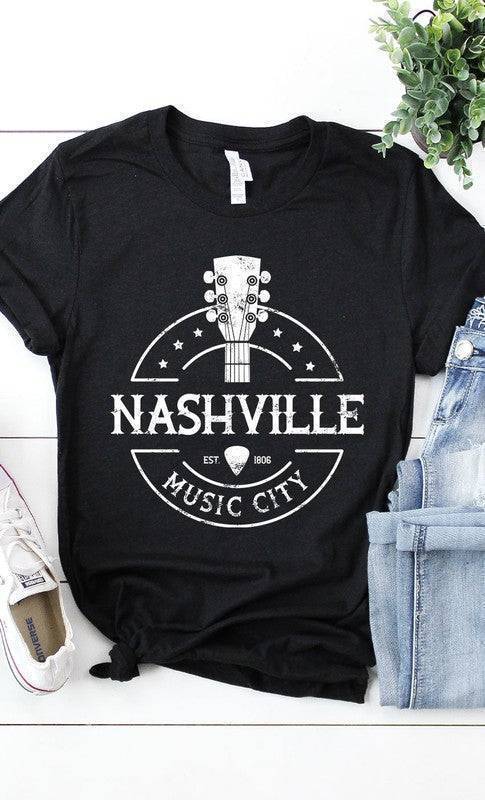 Nashville Music City T-Shirt Heather Black