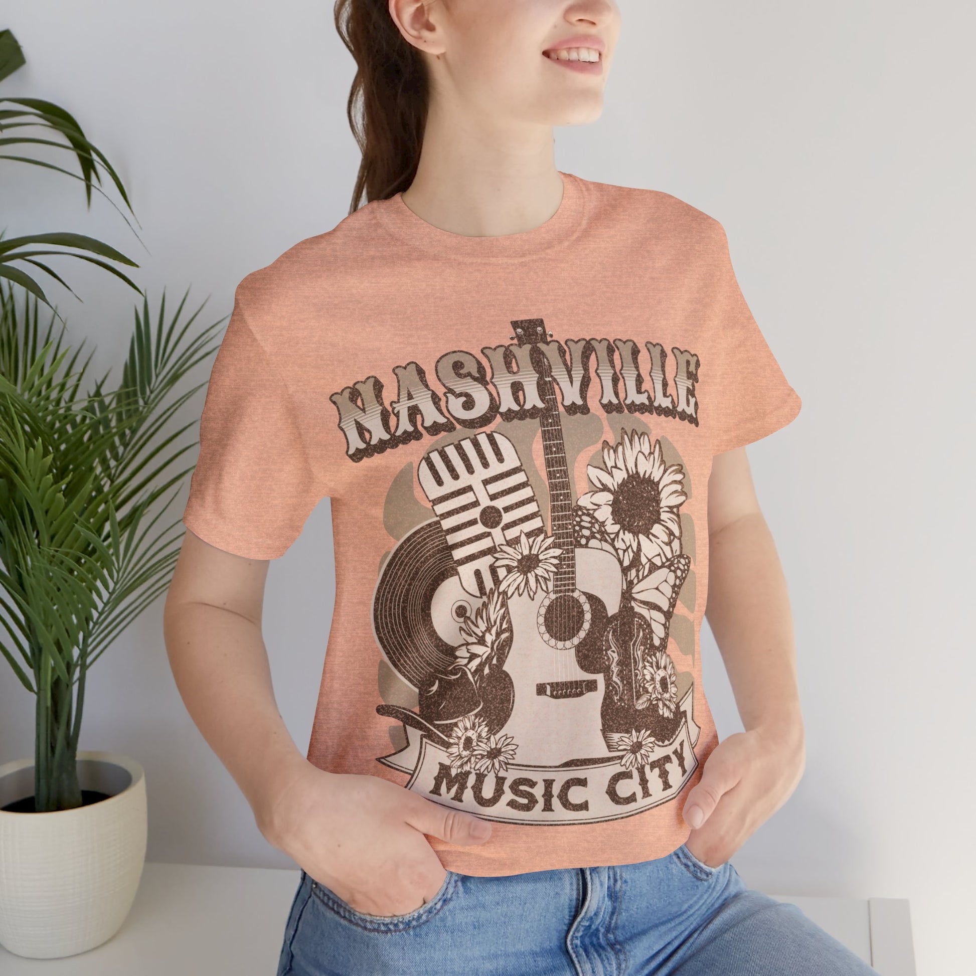 Nashville Music City T-Shirt Heather Peach