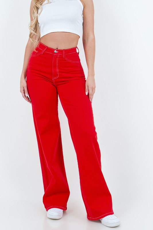 Wide Leg Jean in Red Red