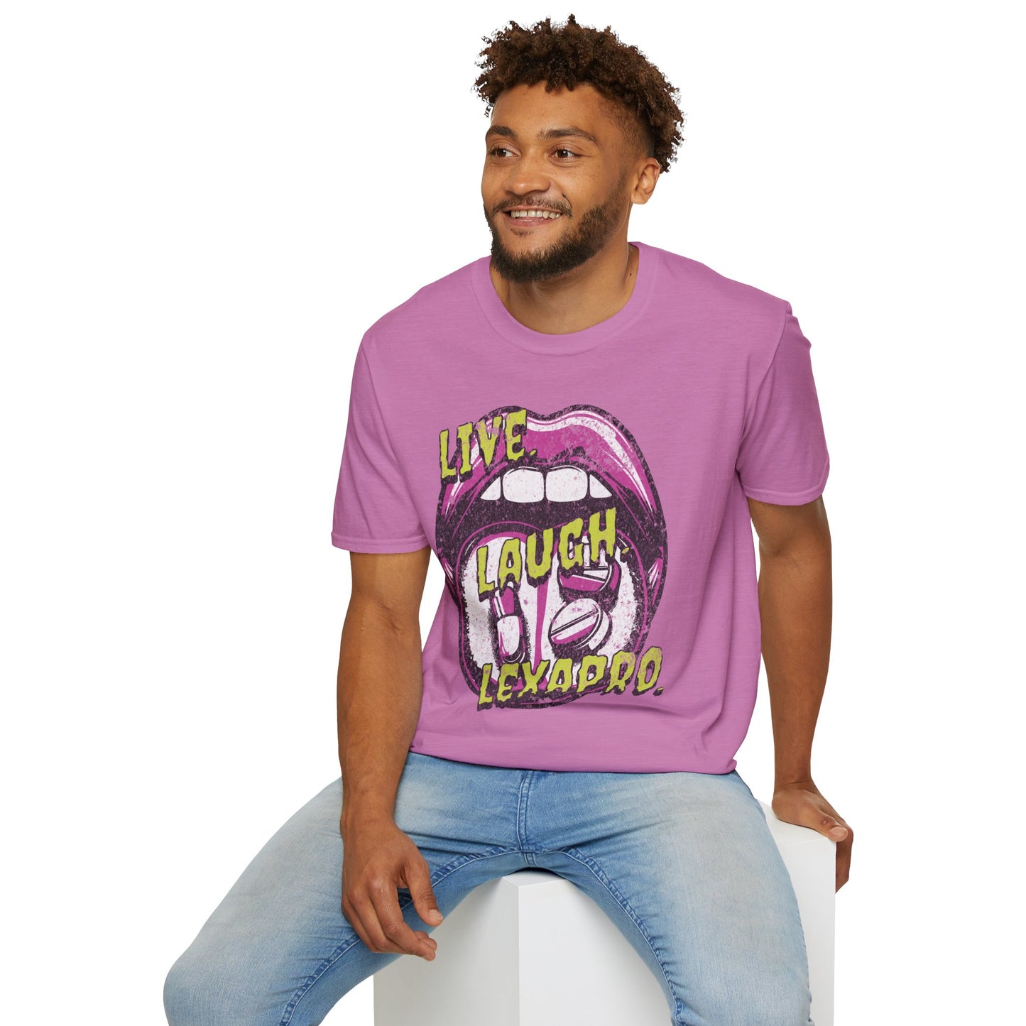 Live Laugh Lexapro | Unisex Softstyle T-Shirt Heather Radiant Orchid