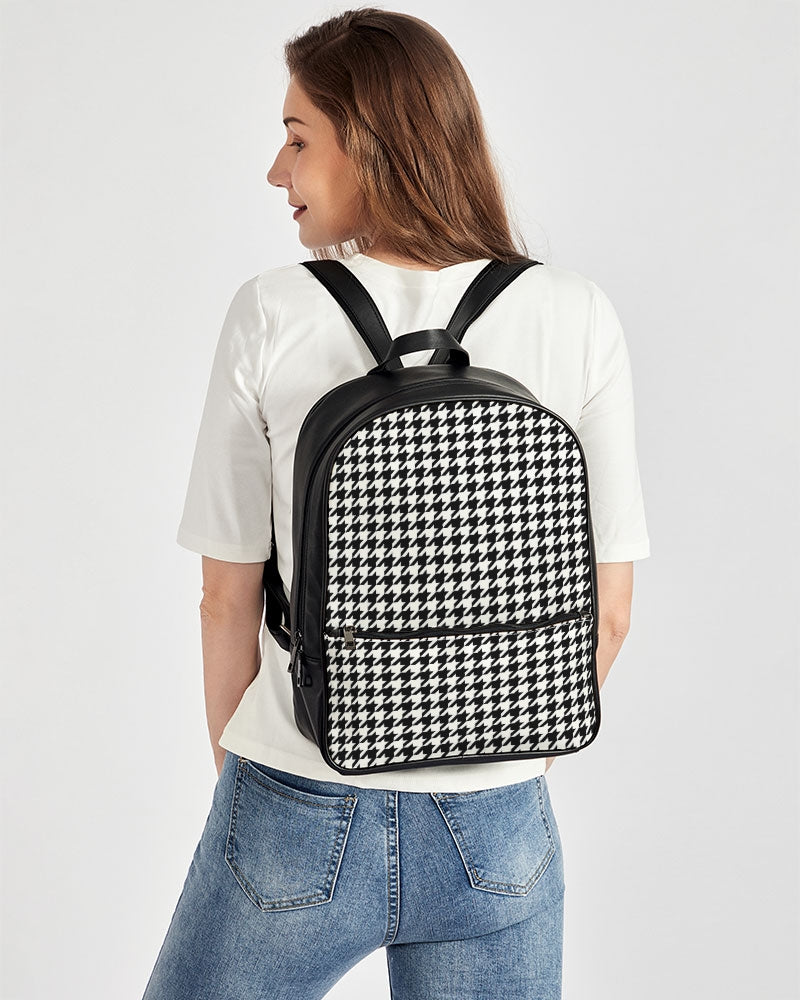 Houndstooth Faux Leather Backpack White Black One Size