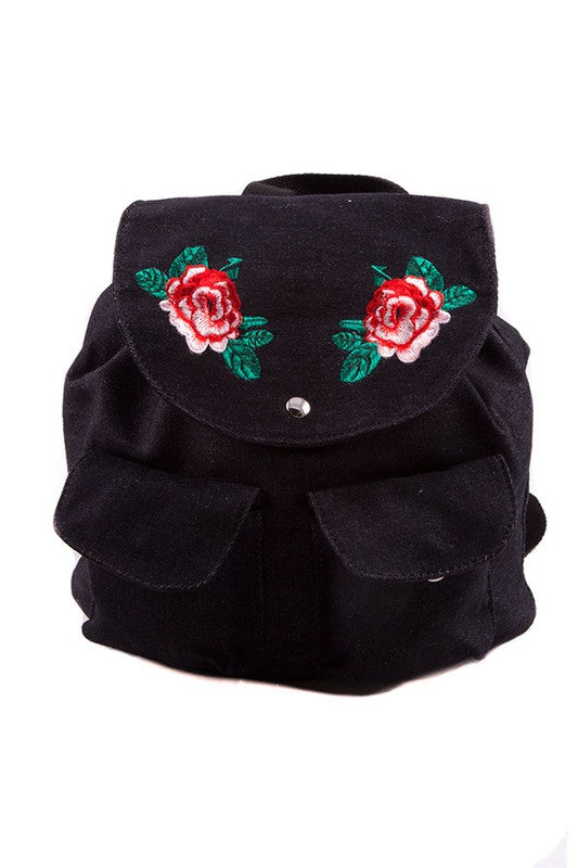 Floral Embroidered Backpack Black One Size