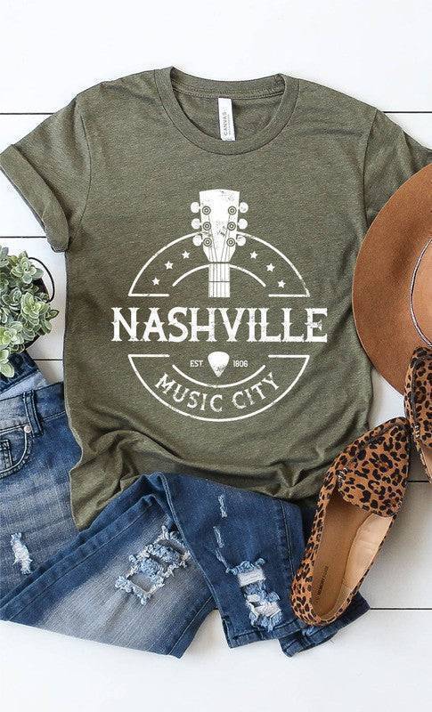 Nashville Music City T-Shirt Heather Olive