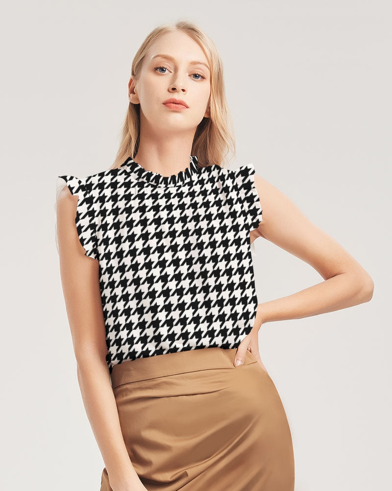 Houndstooth Women's Ruffle Sleeve Top