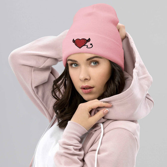 Little Devil Embroidered Beanie Baby Pink