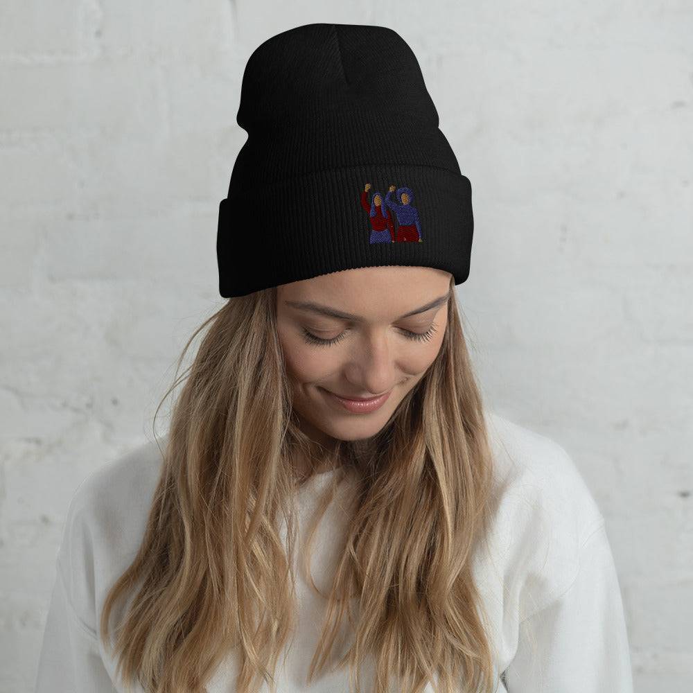 Empowered Woman Embroidered Beanie Black