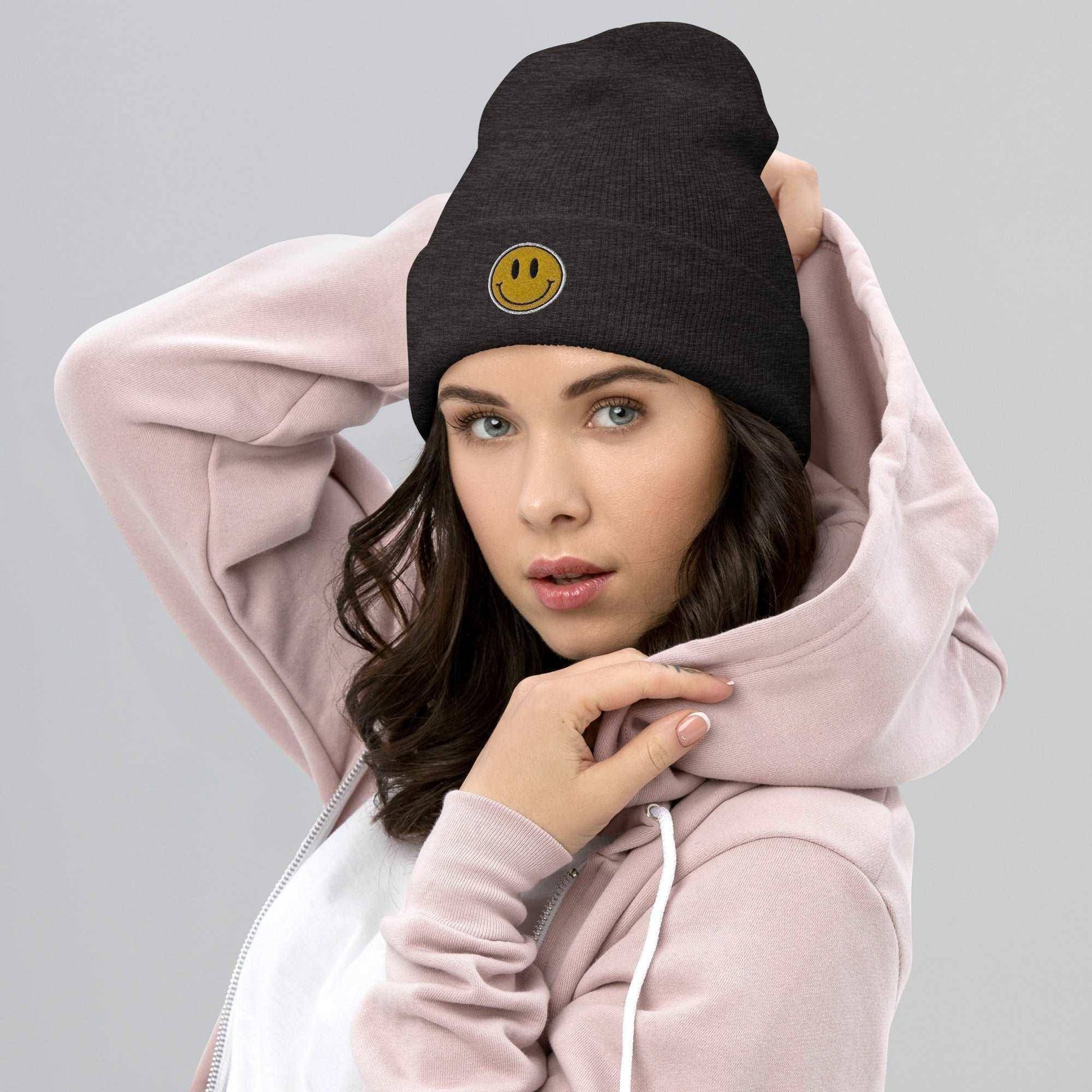 You Should Smile More Embroidered Beanie Dark Grey